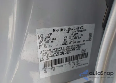 2023 Ford Mustang Mach-E Premium z USA, uszkodzony, nr VIN 3FMTK3R48PMB03636